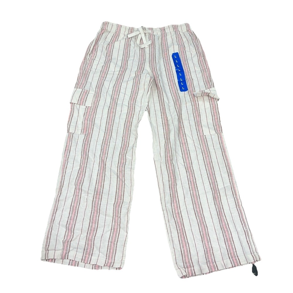 Roxy Women's Striped Cargo Pockets Pants, Pink Large